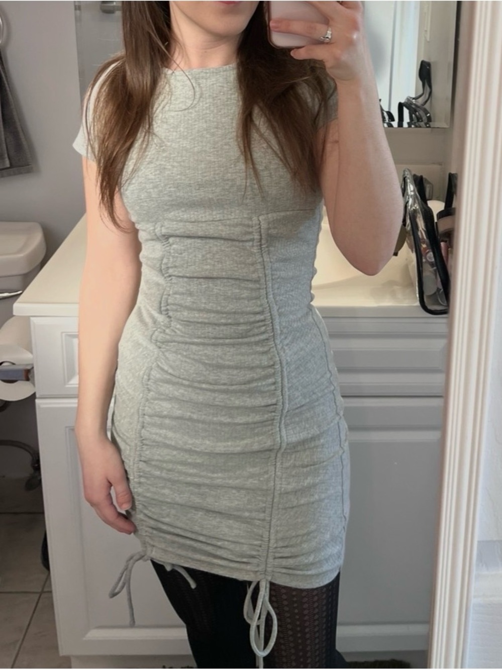 Princess Polly Light Gray Ruched Short Sleeve Bodycon Mini Dress